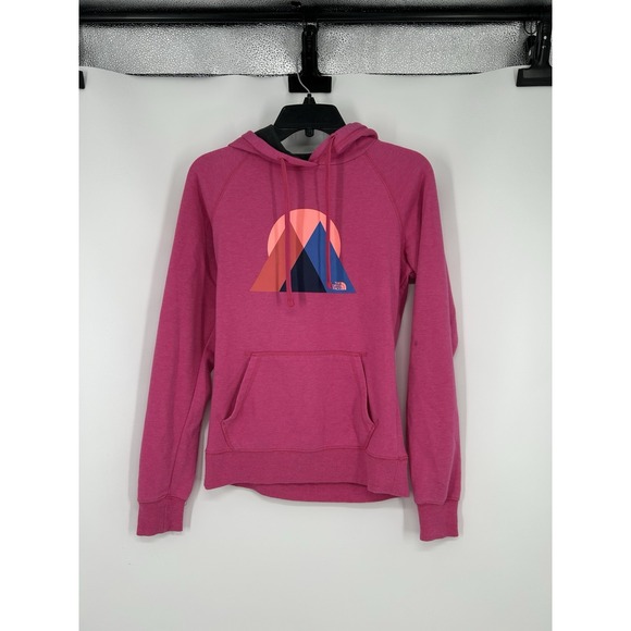 The North Face Fleece Hoodie Sweatshirt Mountains Graphic Hot Pink Womens‎ Small - Picture 1 of 7